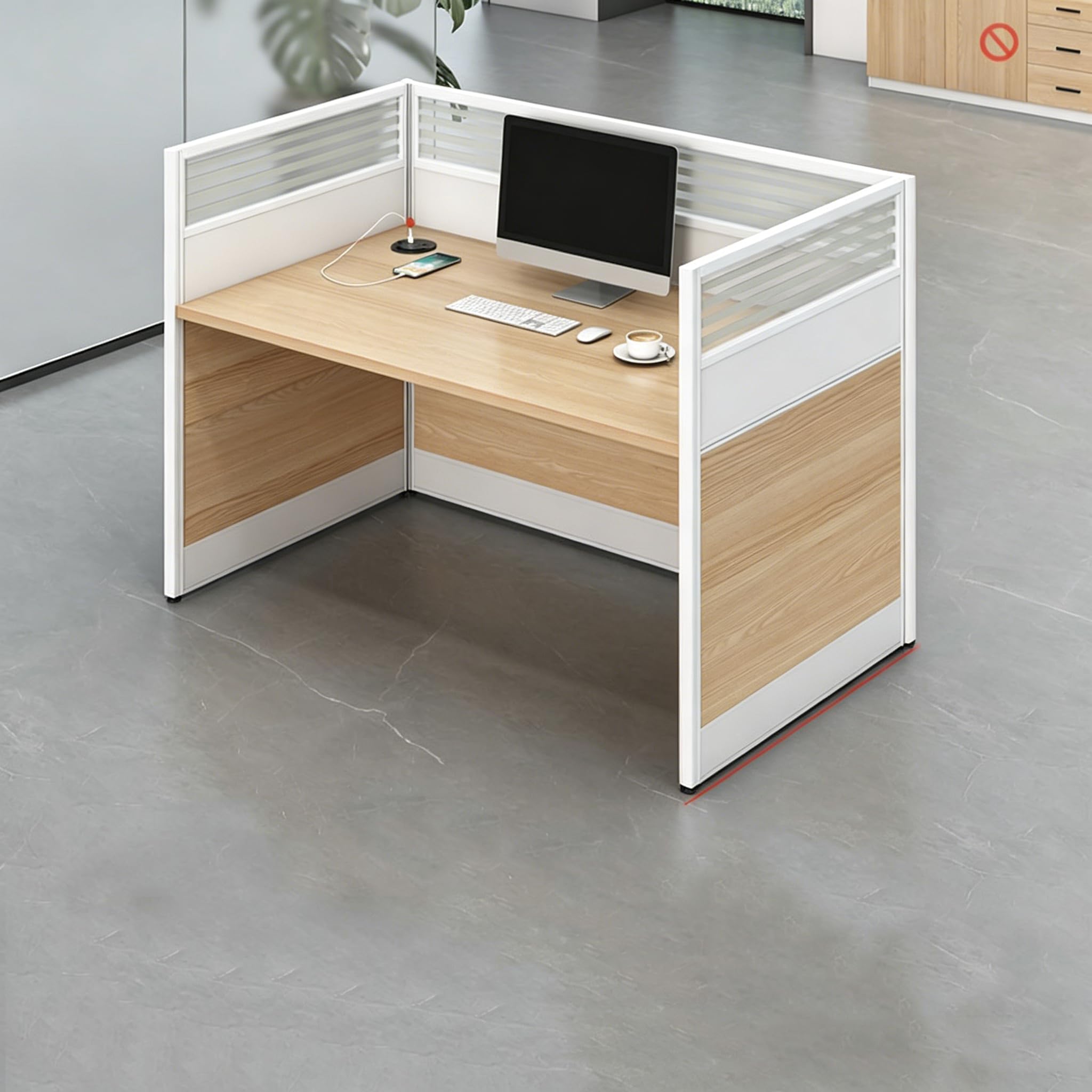 Modular Office Workstation Desk with Privacy Panels & Storage Cabinet