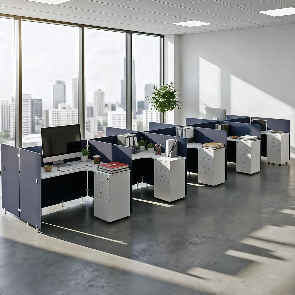 Office Cubicle Workstation with Privacy Partitions & Storage Cabinet
