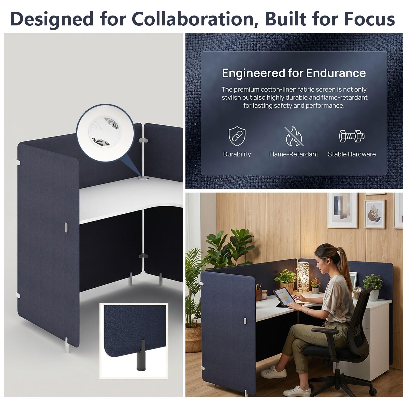 Office Cubicle Workstation with Privacy Partitions & Storage Cabinet