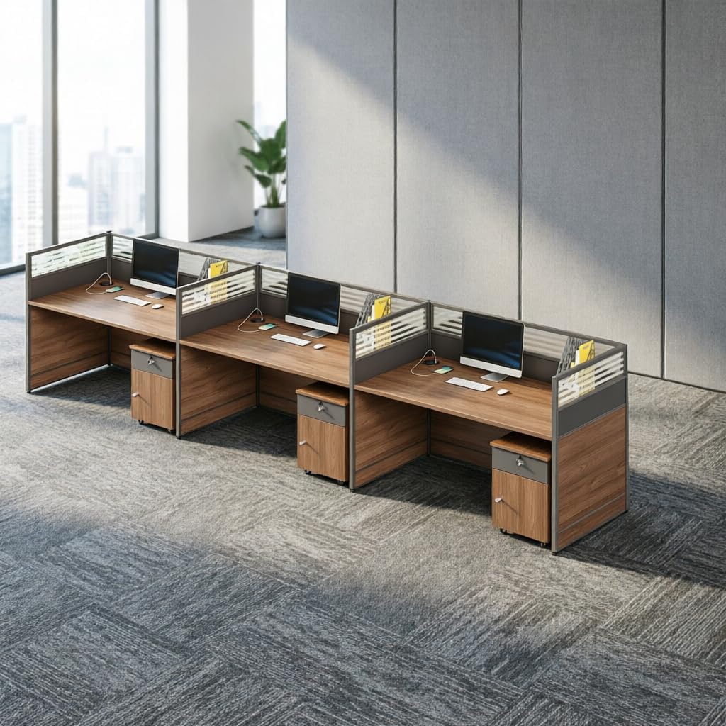 Modular Office Workstation Desk with Privacy Panels & Storage Cabinet
