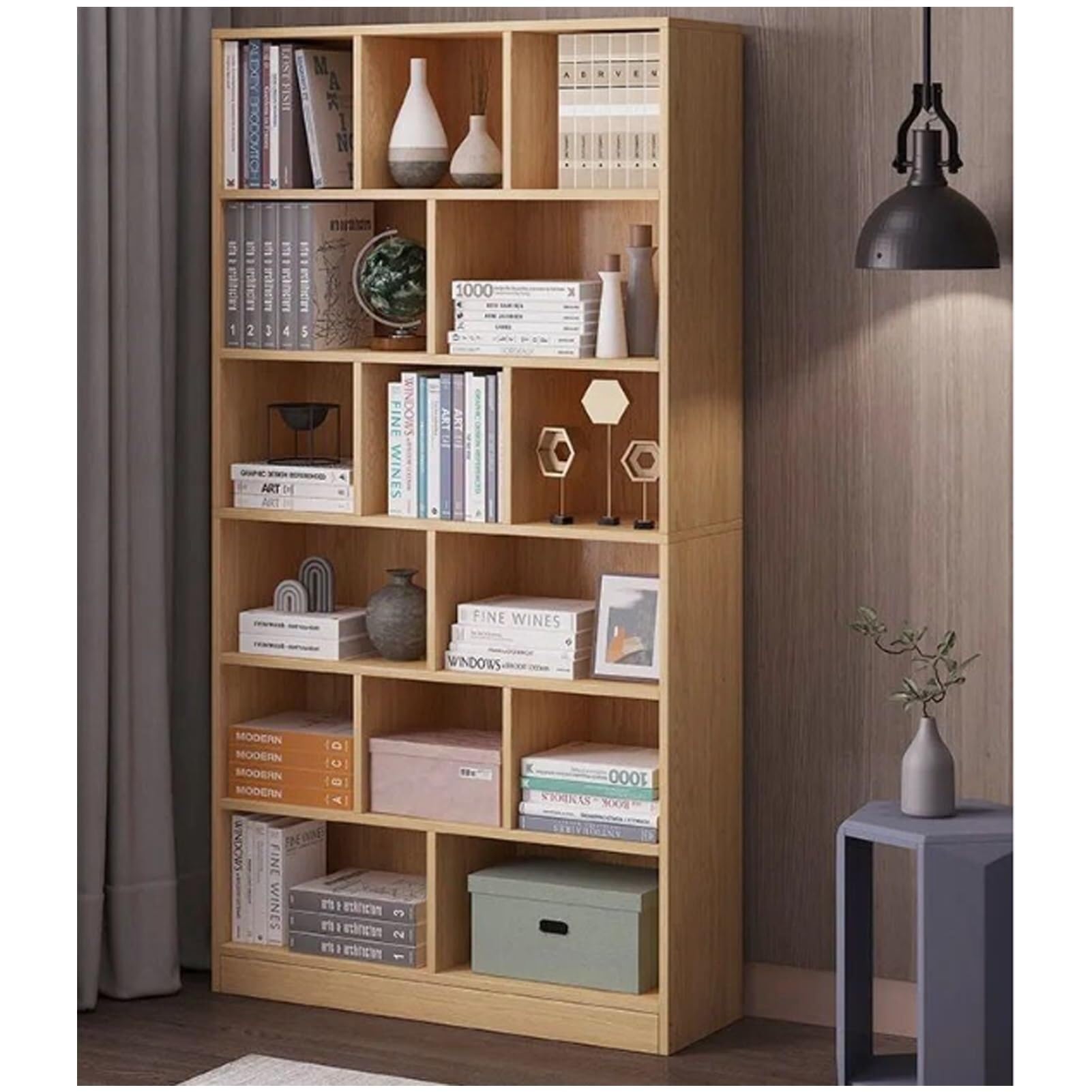 Industrial 6-Cube Bookcase with Storage Shelves