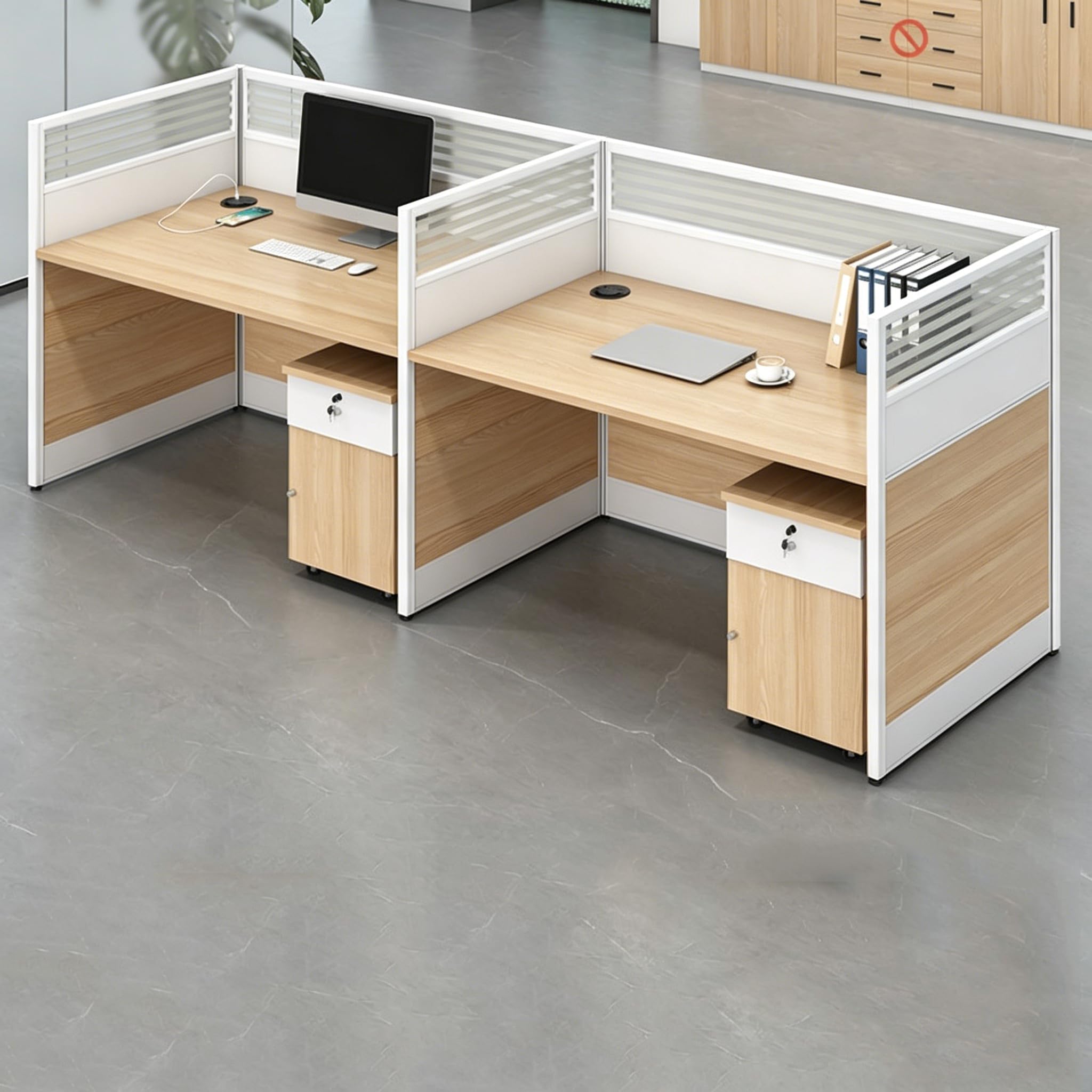 Modular Office Workstation Desk with Privacy Panels & Storage Cabinet
