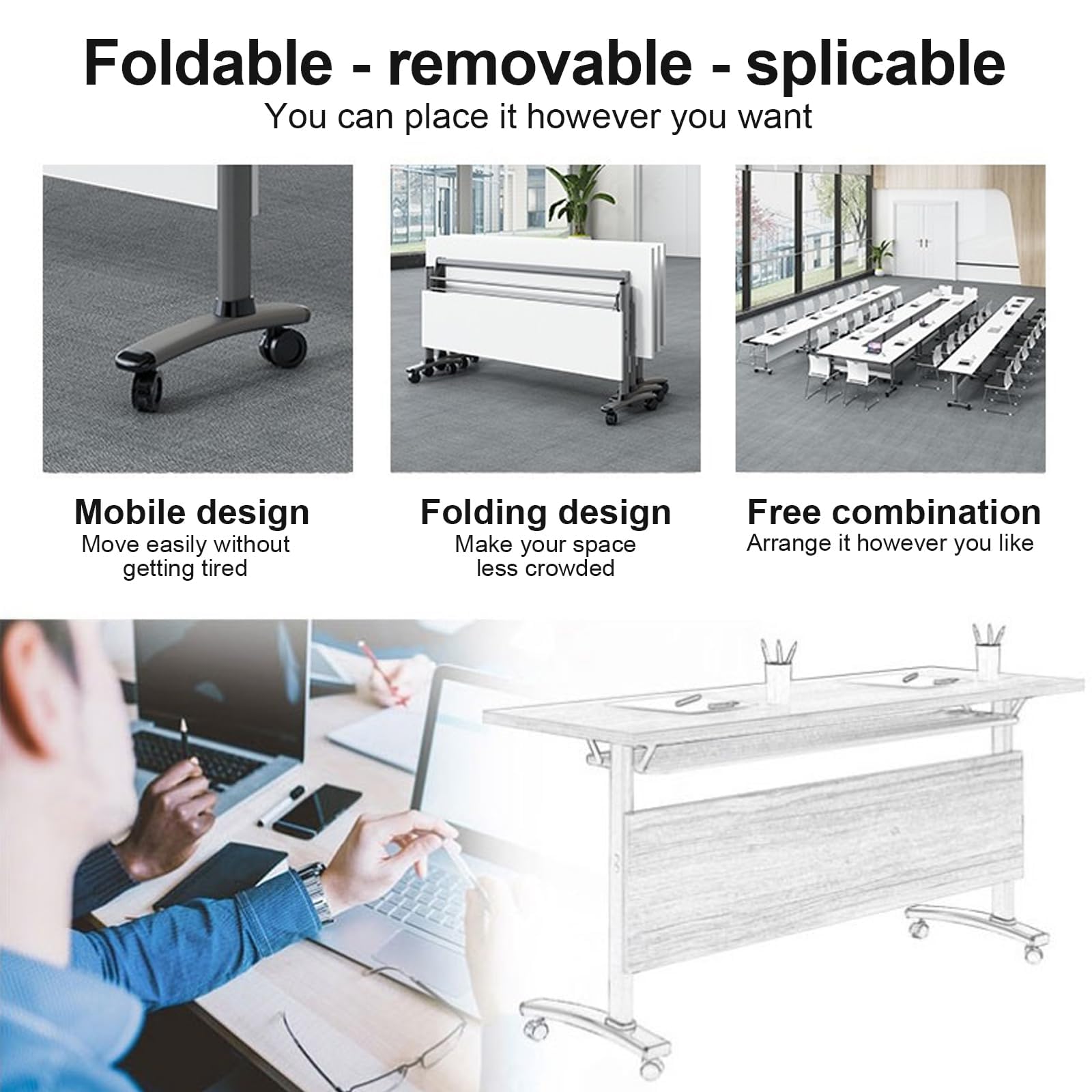 Mobile Folding Conference Table with Wheels