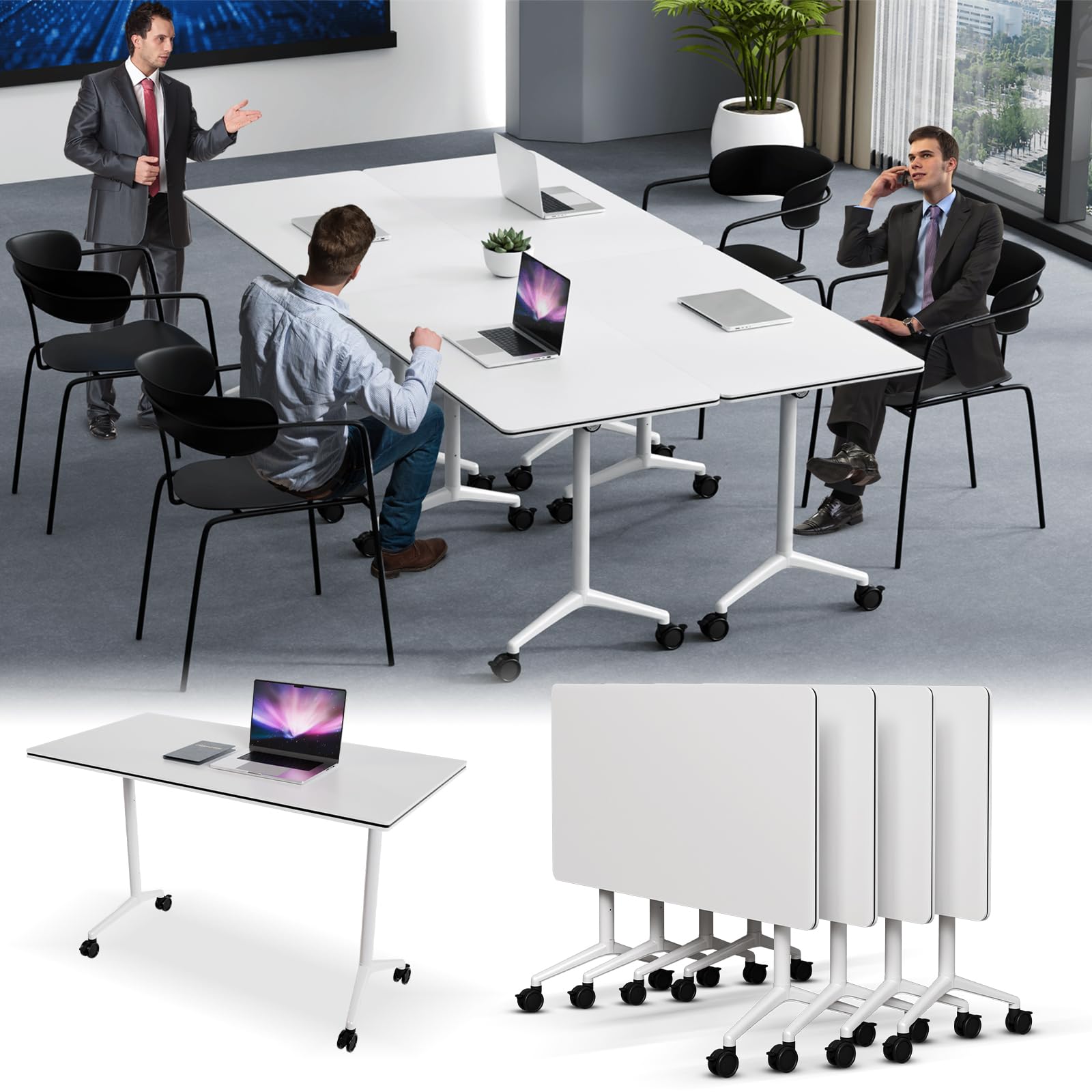Flip-Top Folding Conference Table with Wheels