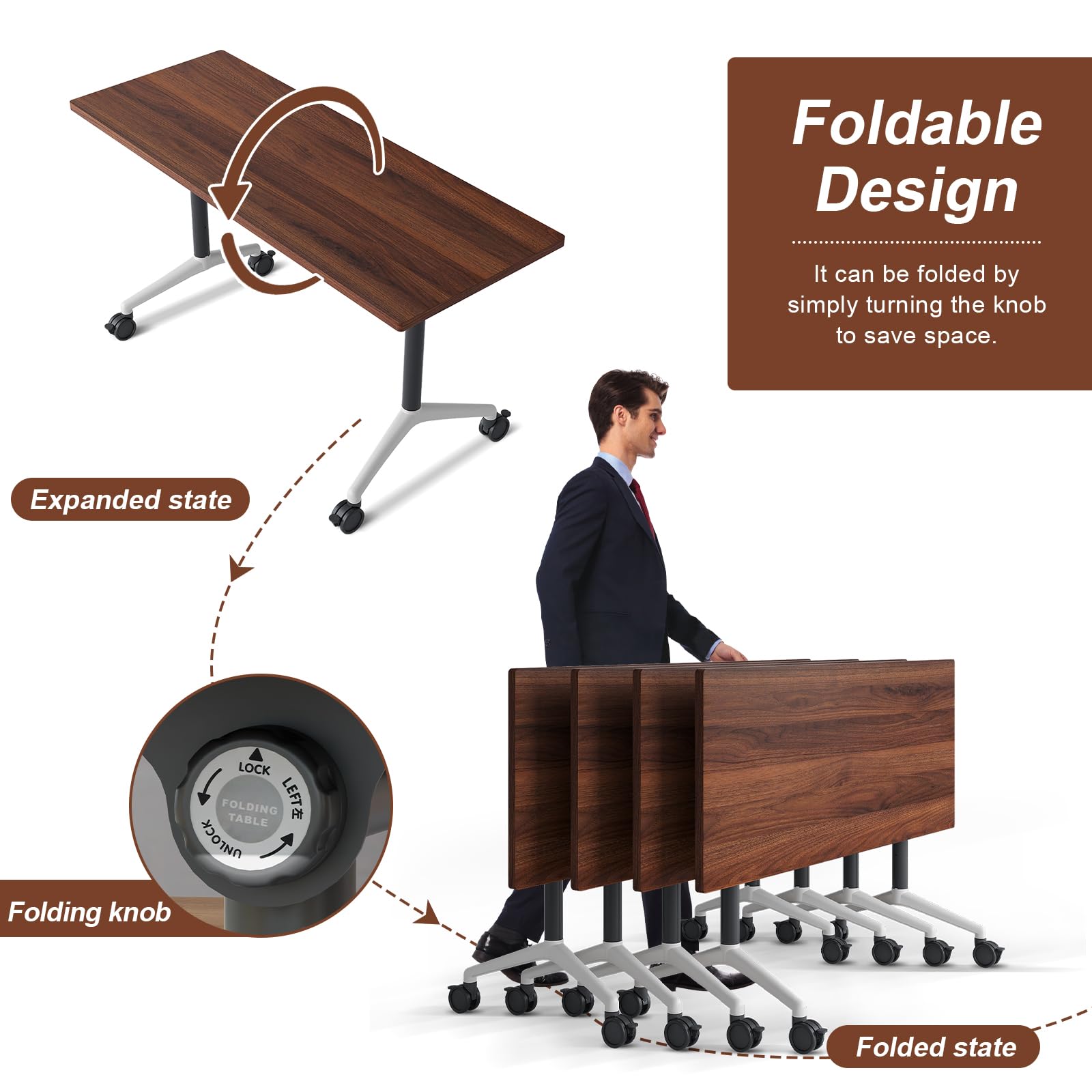 Folding Conference Table with Wheels for Office & Training Rooms