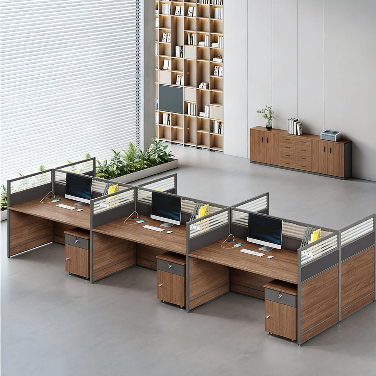 Modular Office Workstation Desk with Privacy Panels & Storage Cabinet