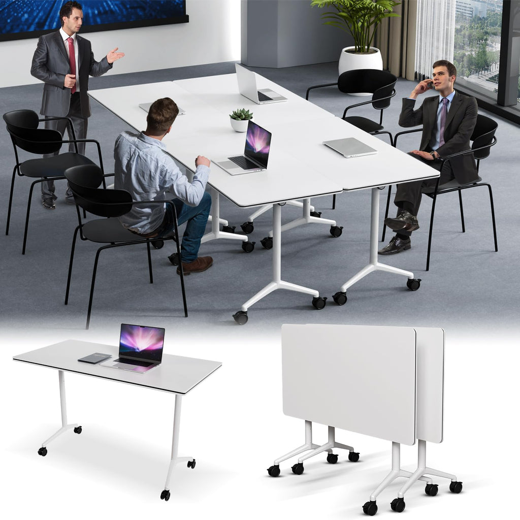 Flip-Top Folding Conference Table with Wheels