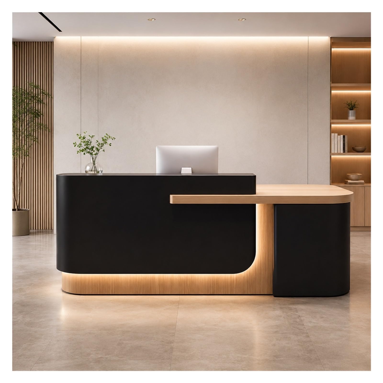 Curved L-Shaped Reception Desk with LED Lighting