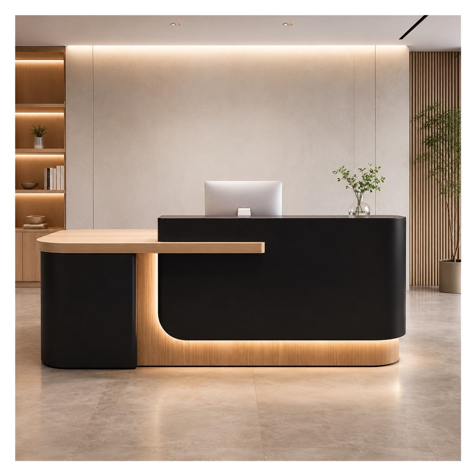 Curved L-Shaped Reception Desk with LED Lighting
