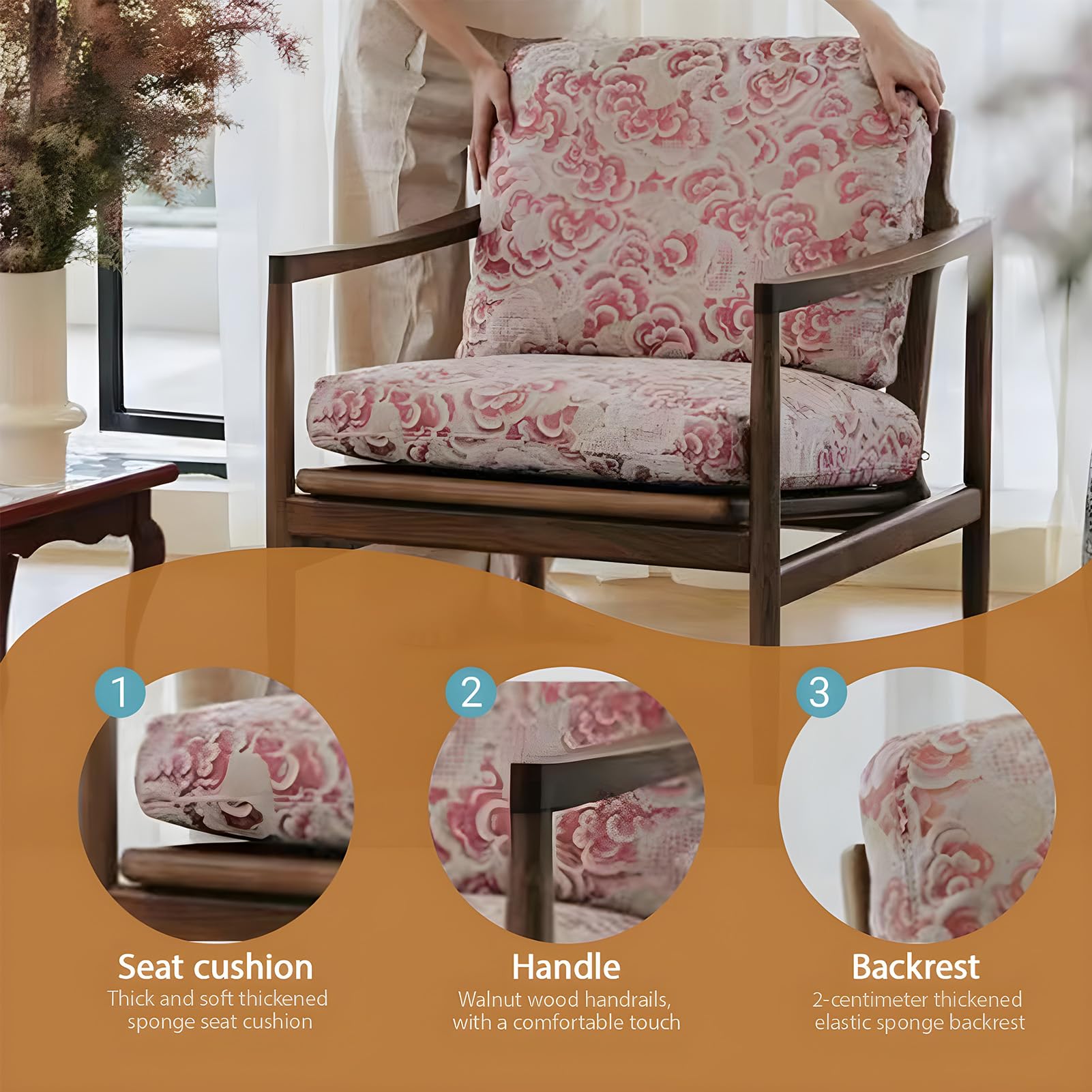 Vintage Solid Wood Lounge Chair with Wide Armrests