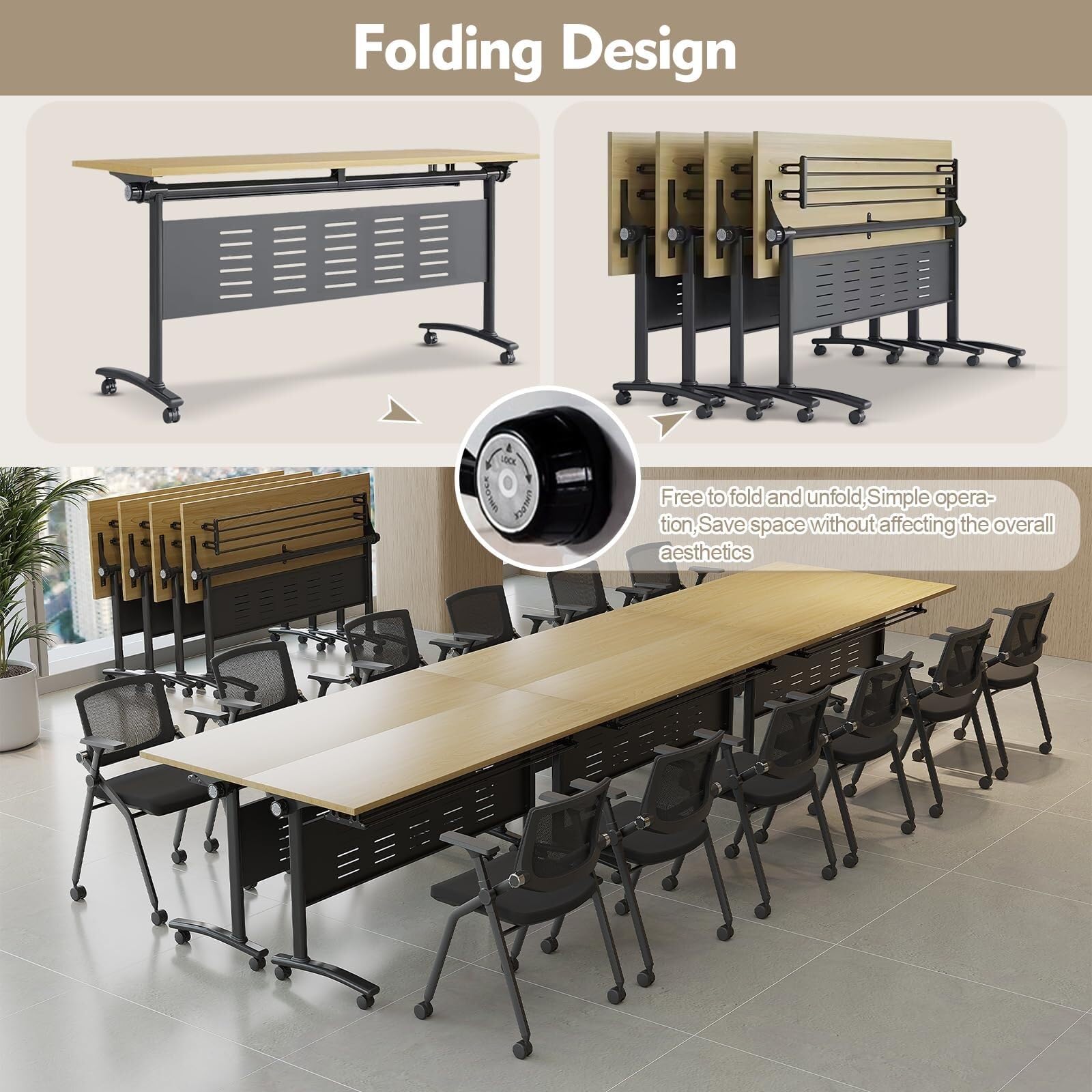 Folding Conference Table for 12–16 People with Wheels