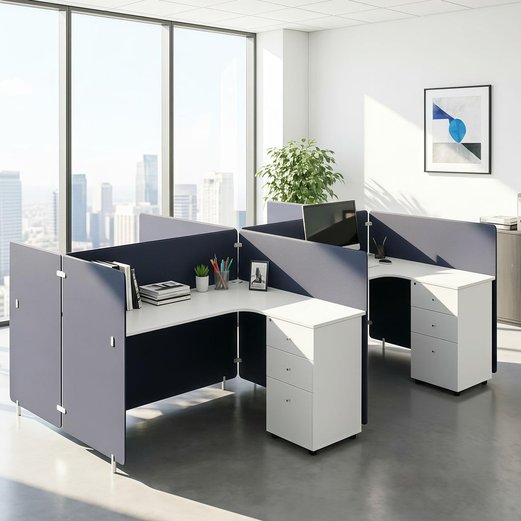 Office Cubicle Workstation with Privacy Partitions & Storage Cabinet