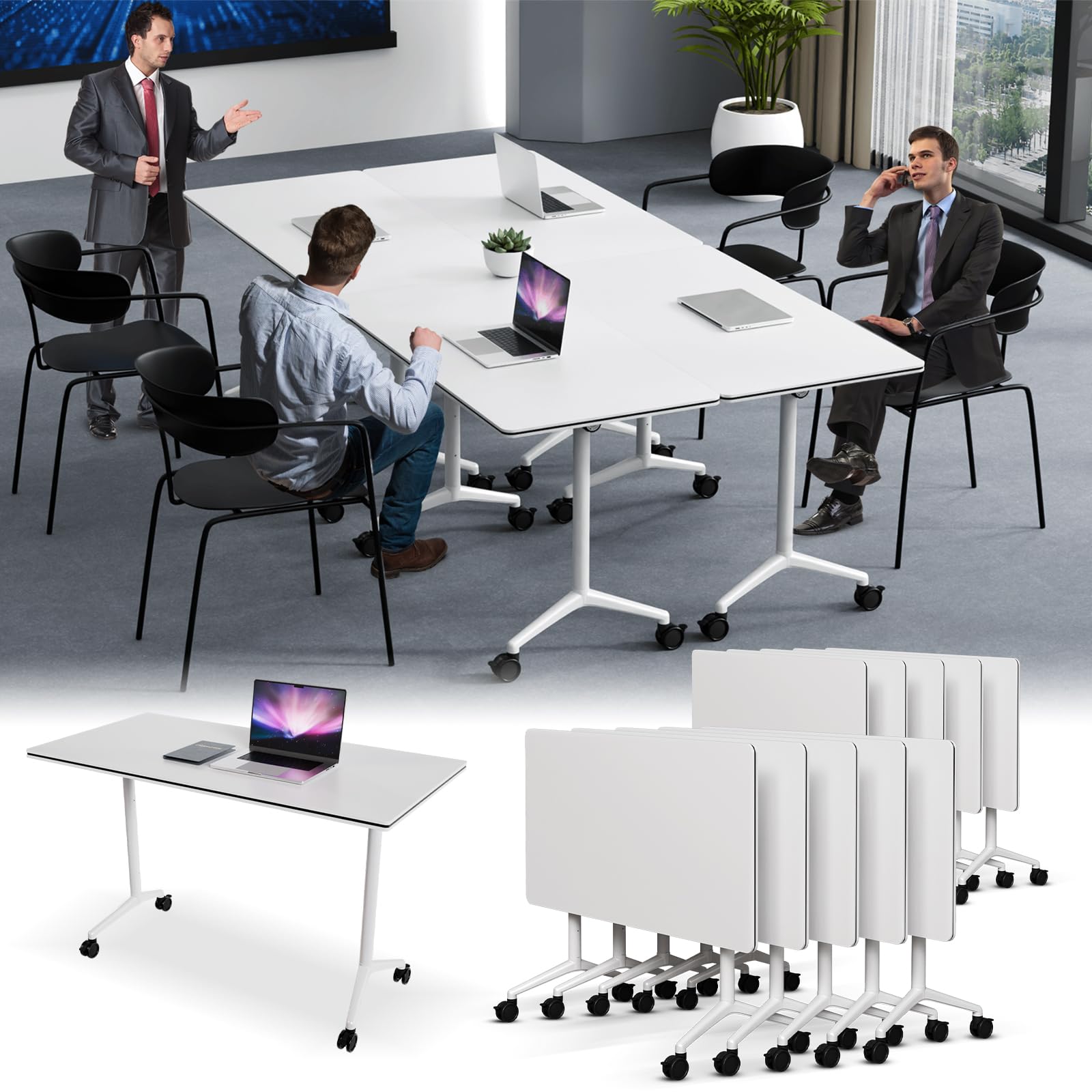 Flip-Top Folding Conference Table with Wheels