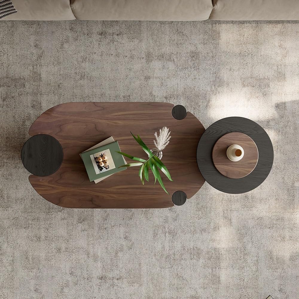Wood Nesting Coffee Table Set with Mobile Side Table