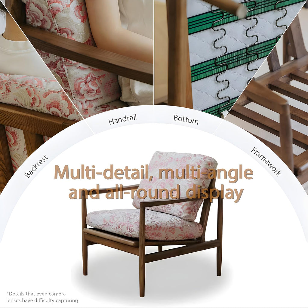 Vintage Solid Wood Lounge Chair with Wide Armrests