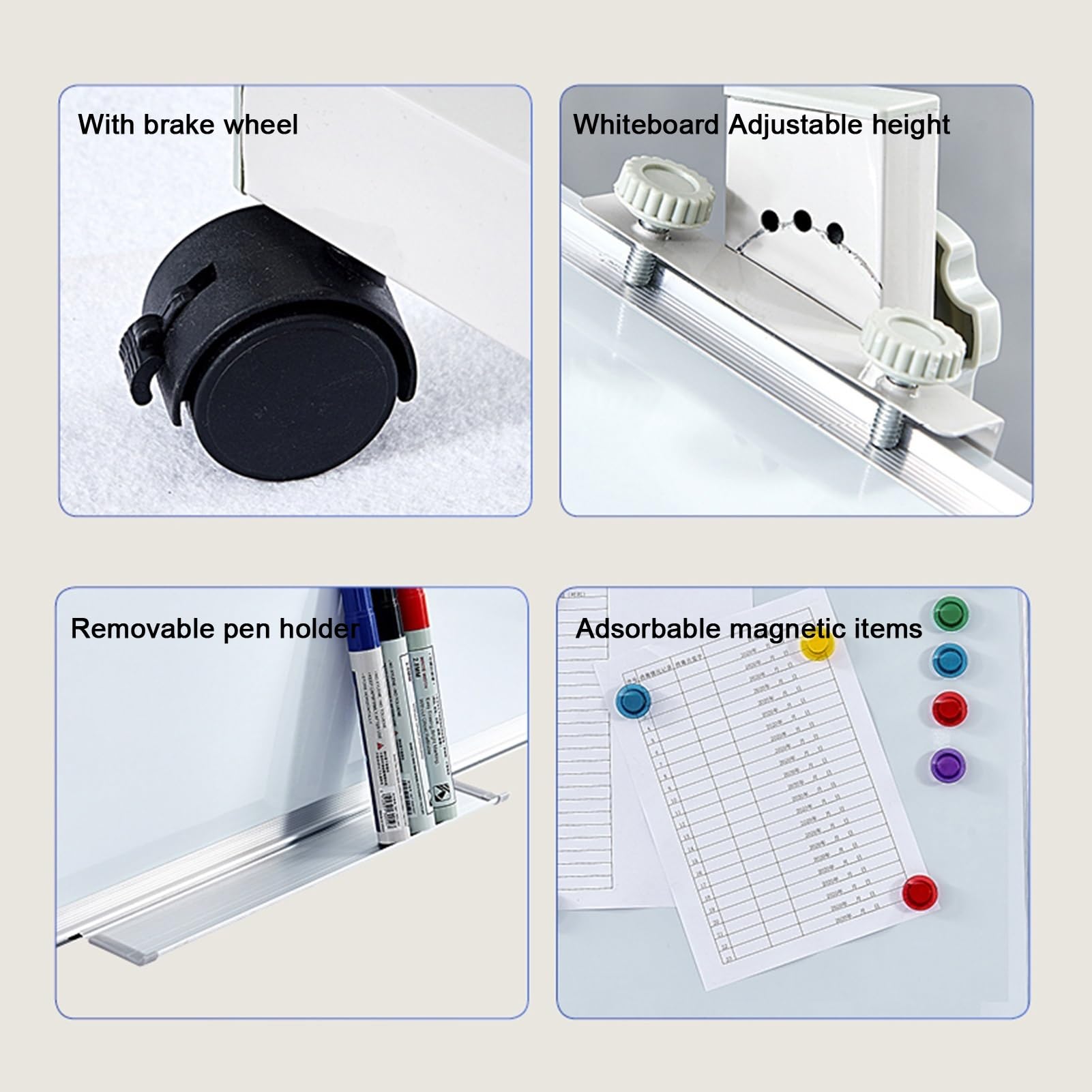 Height-Adjustable Double-Sided Mobile Whiteboard