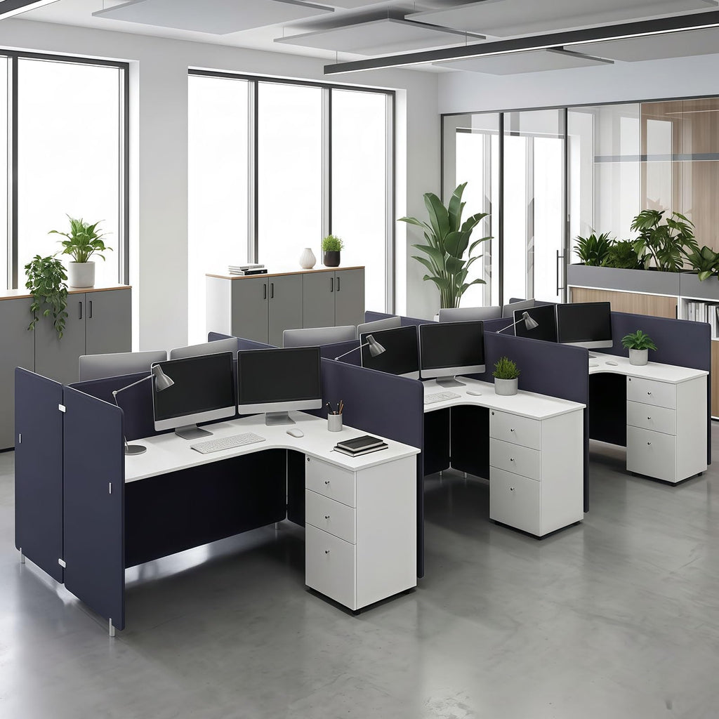 Office Cubicle Workstation with Privacy Partitions & Storage Cabinet