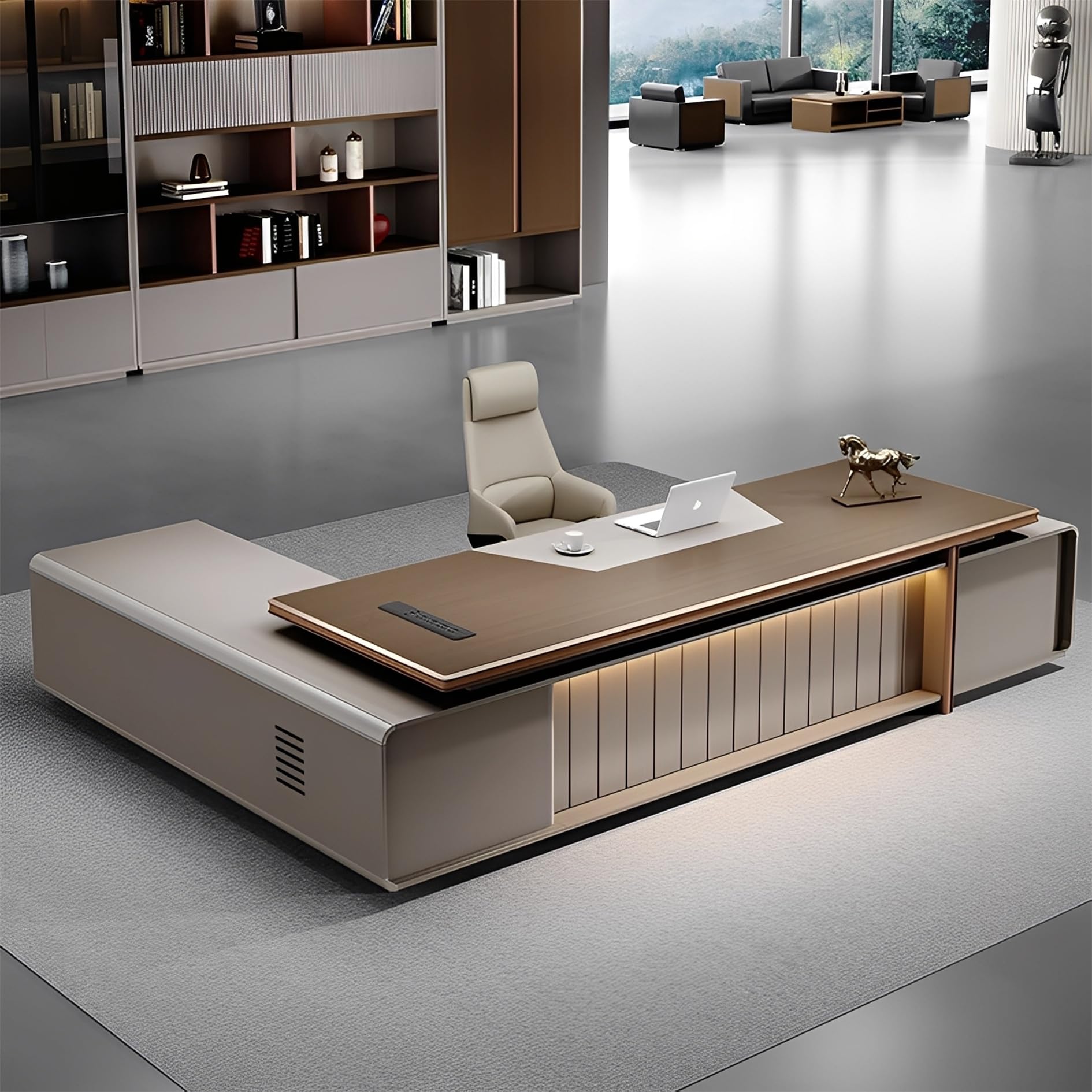 L-Shaped Executive Desk with Storage Cabinet