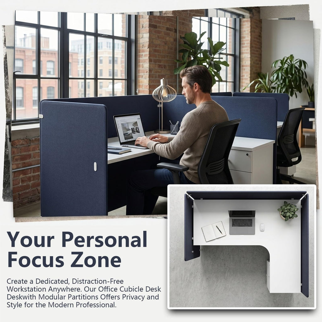 Office Cubicle Workstation with Privacy Partitions & Storage Cabinet