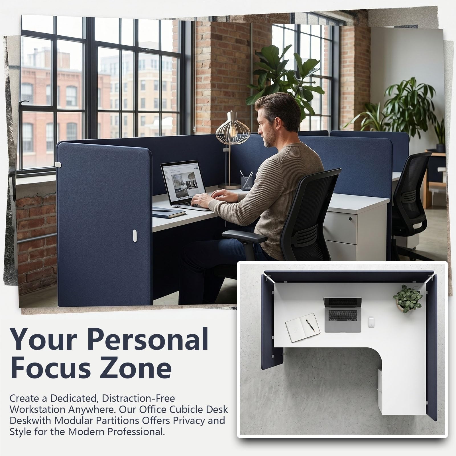 Office Cubicle Workstation with Privacy Partitions & Storage Cabinet