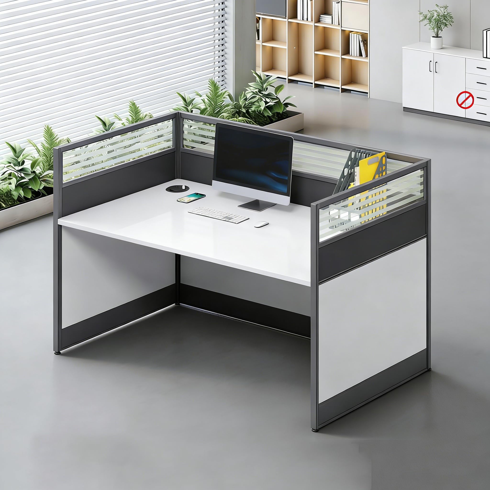 Modular Office Workstation Desk with Privacy Panels & Storage Cabinet