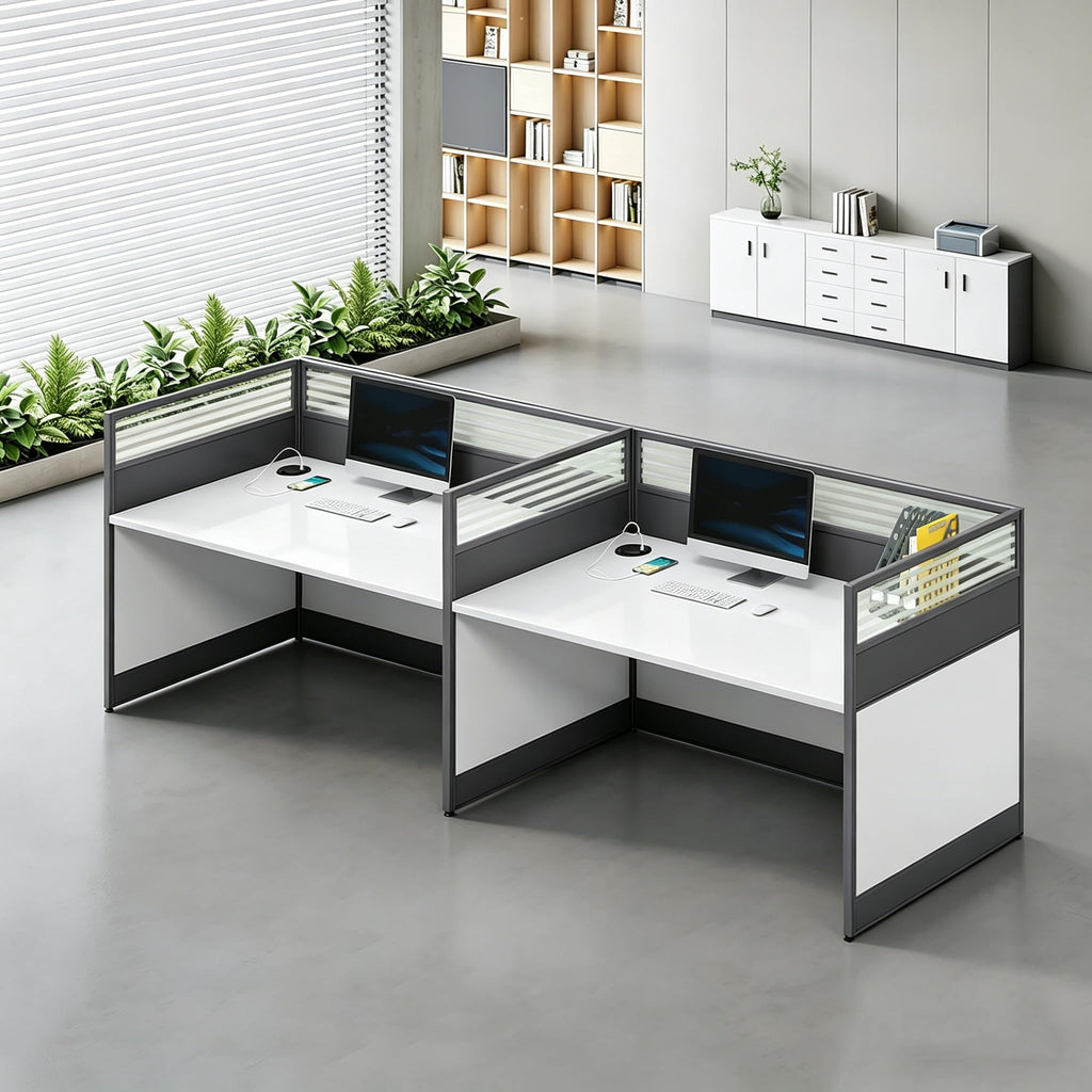 Modular Office Workstation Desk with Privacy Panels & Storage Cabinet