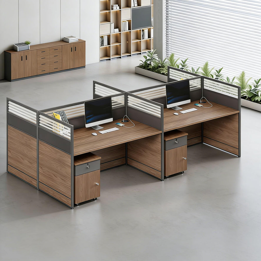 Modular Office Workstation Desk with Privacy Panels & Storage Cabinet