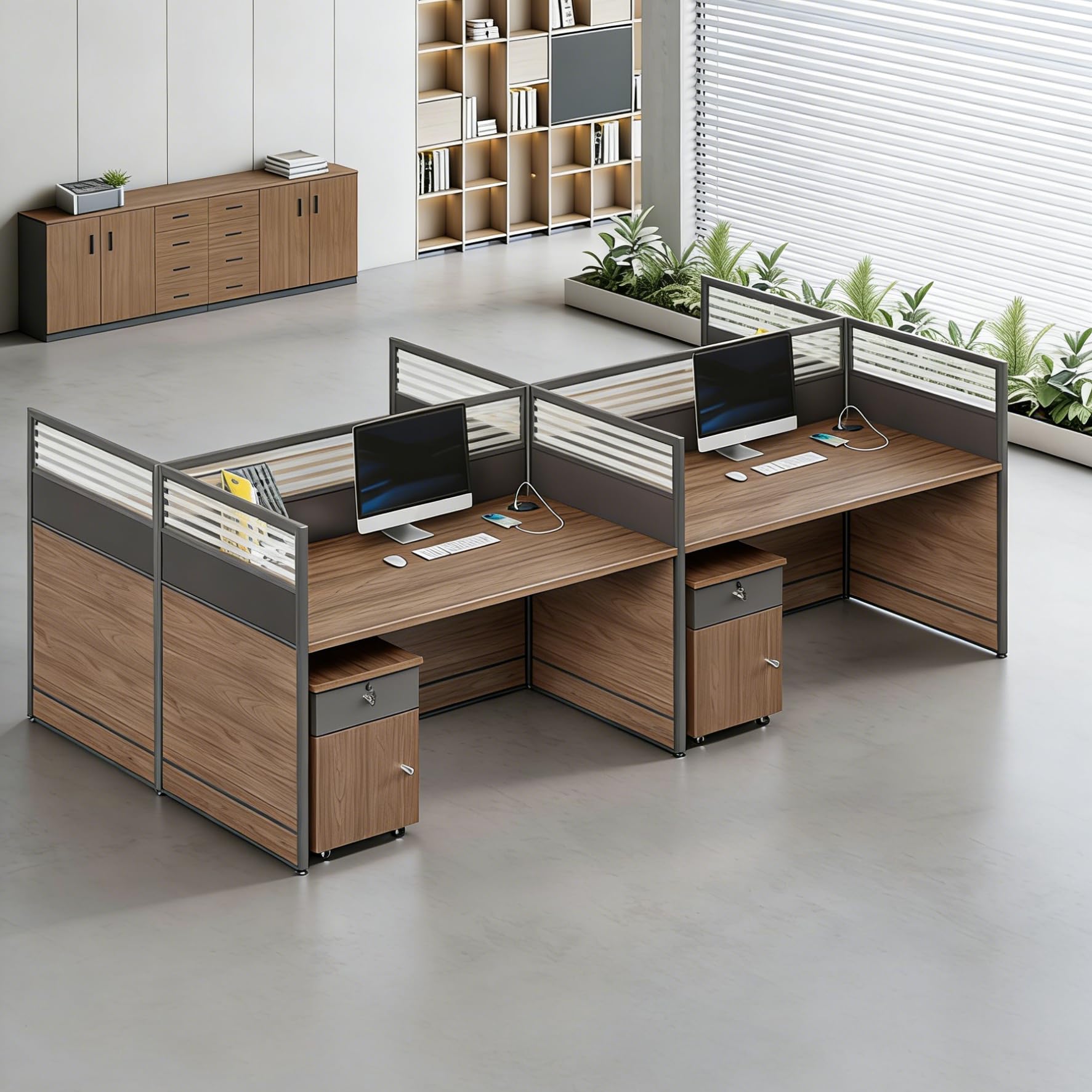 Modular Office Workstation Desk with Privacy Panels & Storage Cabinet