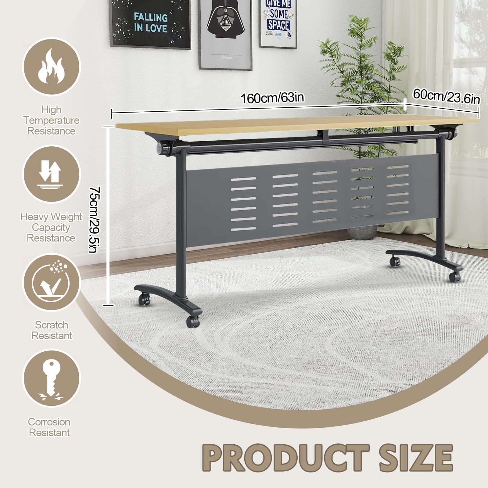 Folding Conference Table for 12–16 People with Wheels