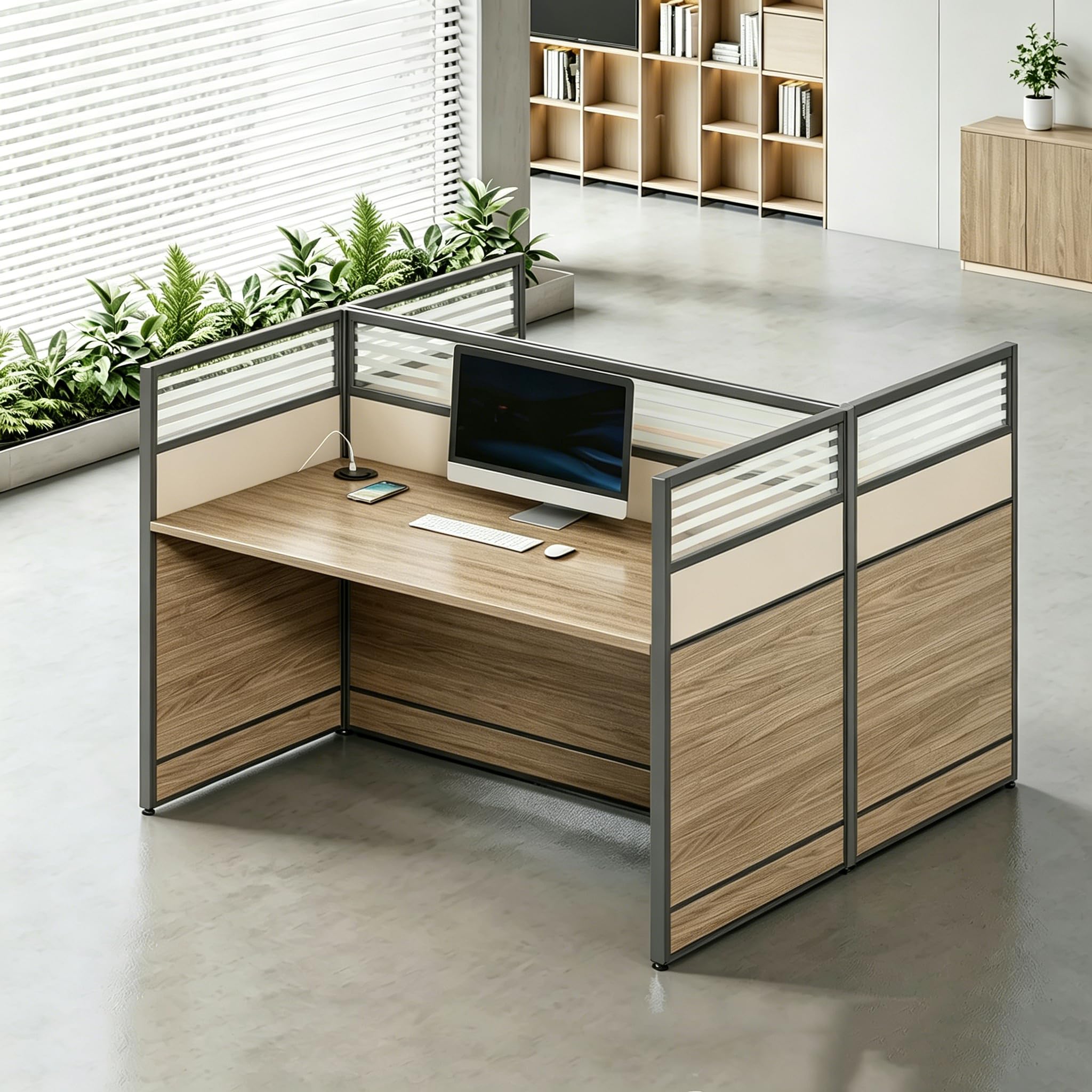 Modular Office Workstation Desk with Privacy Panels & Storage Cabinet
