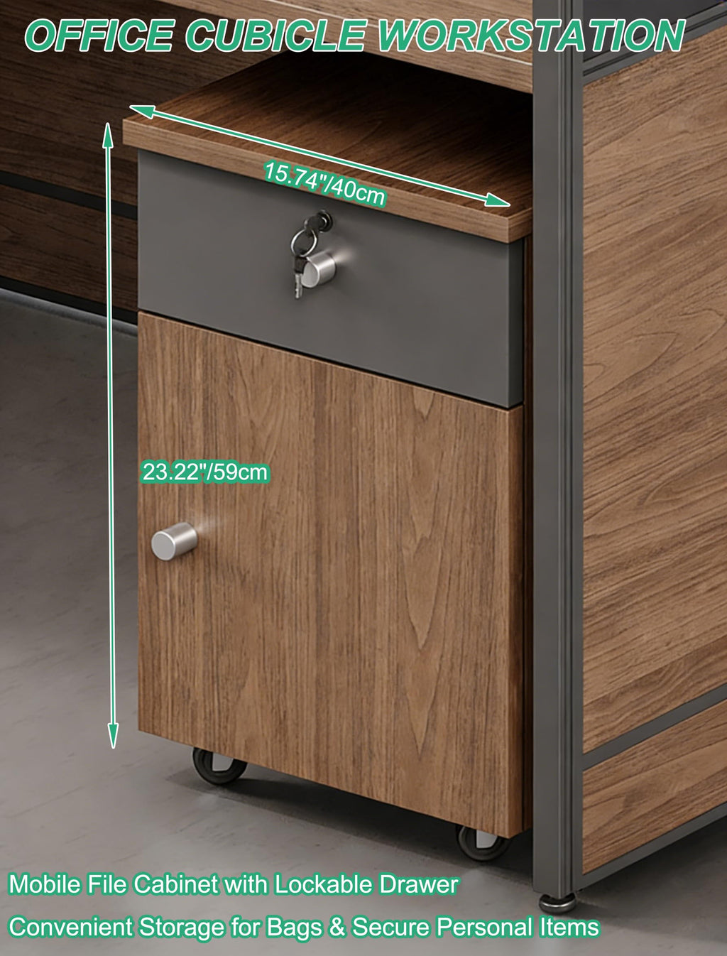 Modular Office Workstation Desk with Privacy Panels & Storage Cabinet