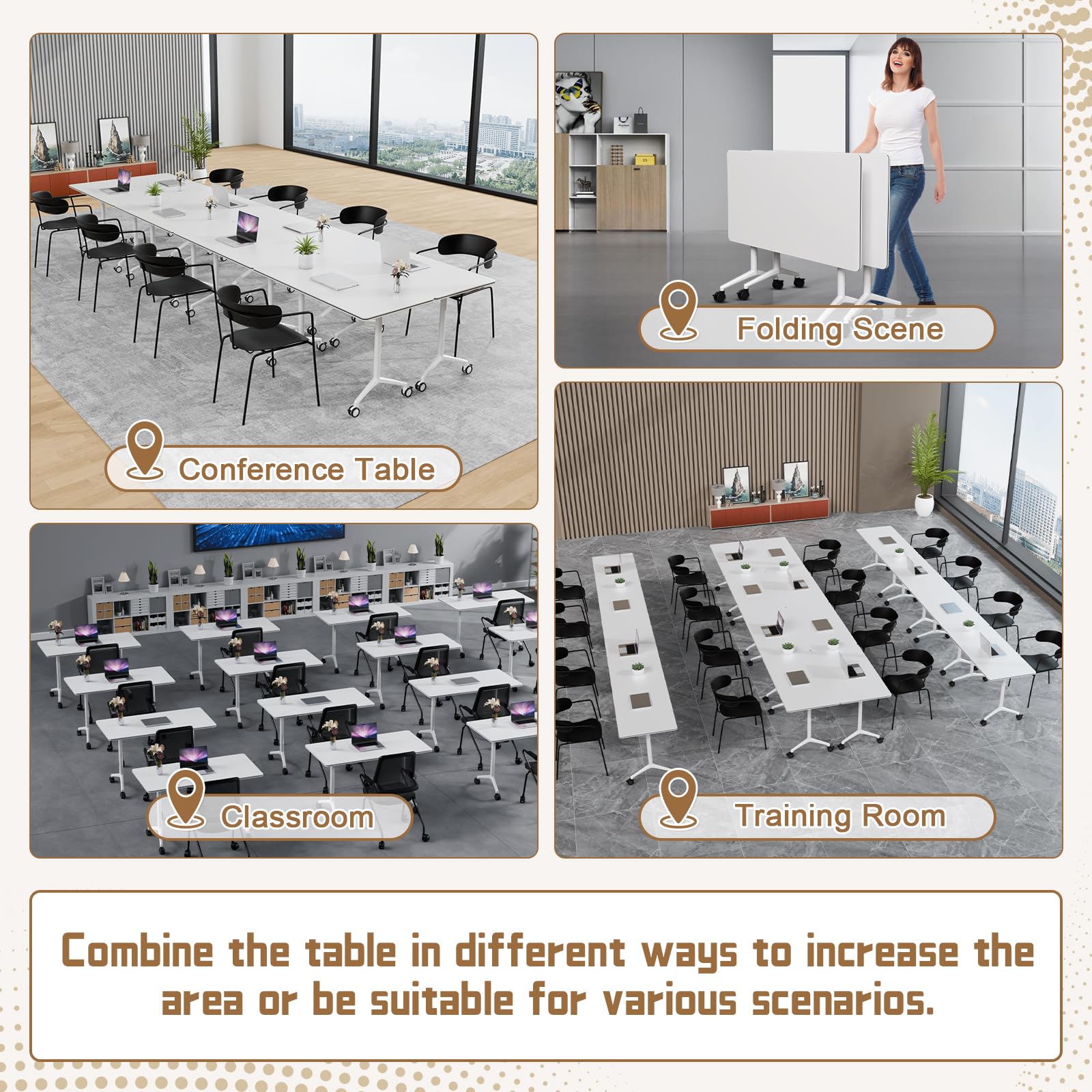 Flip-Top Folding Conference Table with Wheels