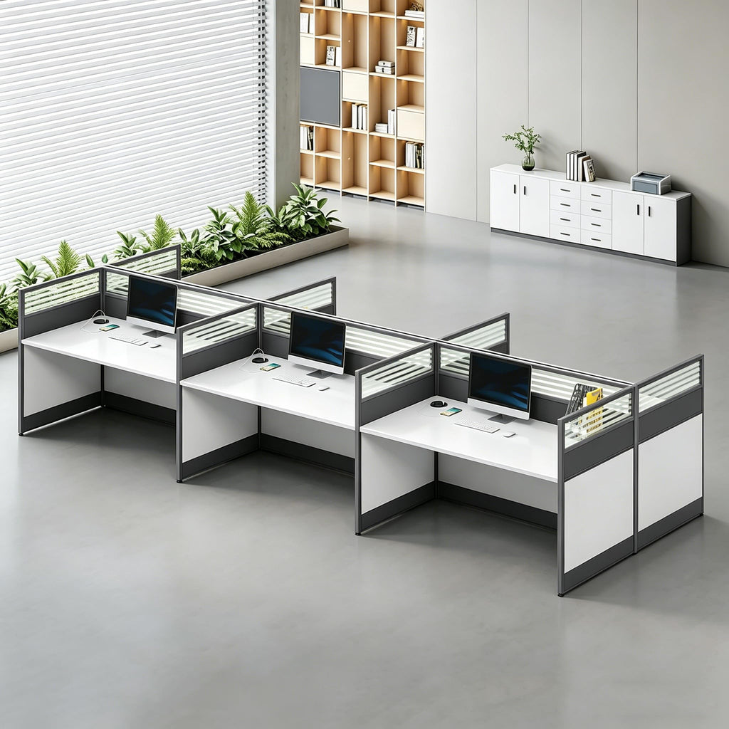 Modular Office Workstation Desk with Privacy Panels & Storage Cabinet