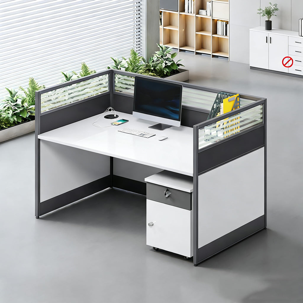 Modular Office Workstation Desk with Privacy Panels & Storage Cabinet