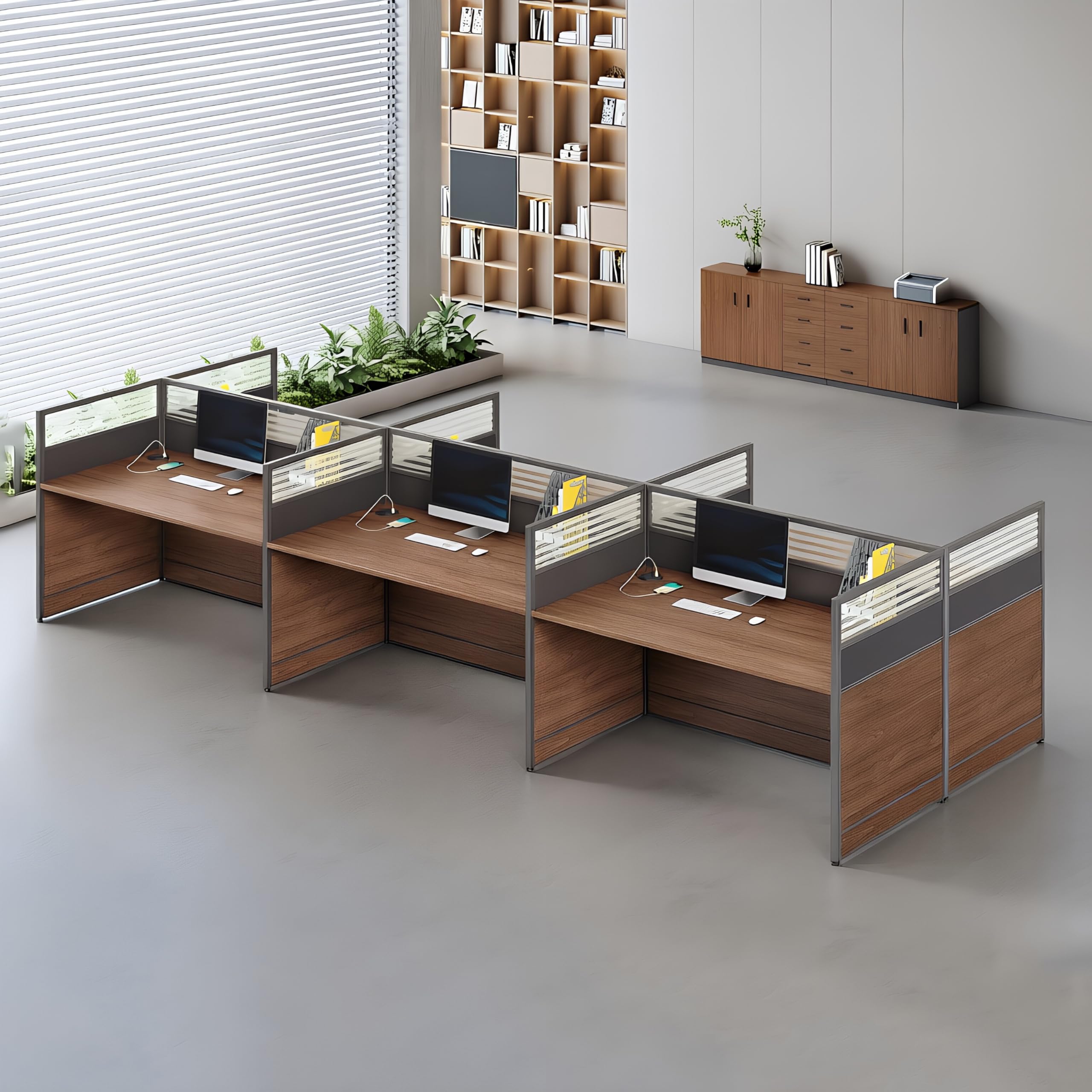 Modular Office Workstation Desk with Privacy Panels & Storage Cabinet