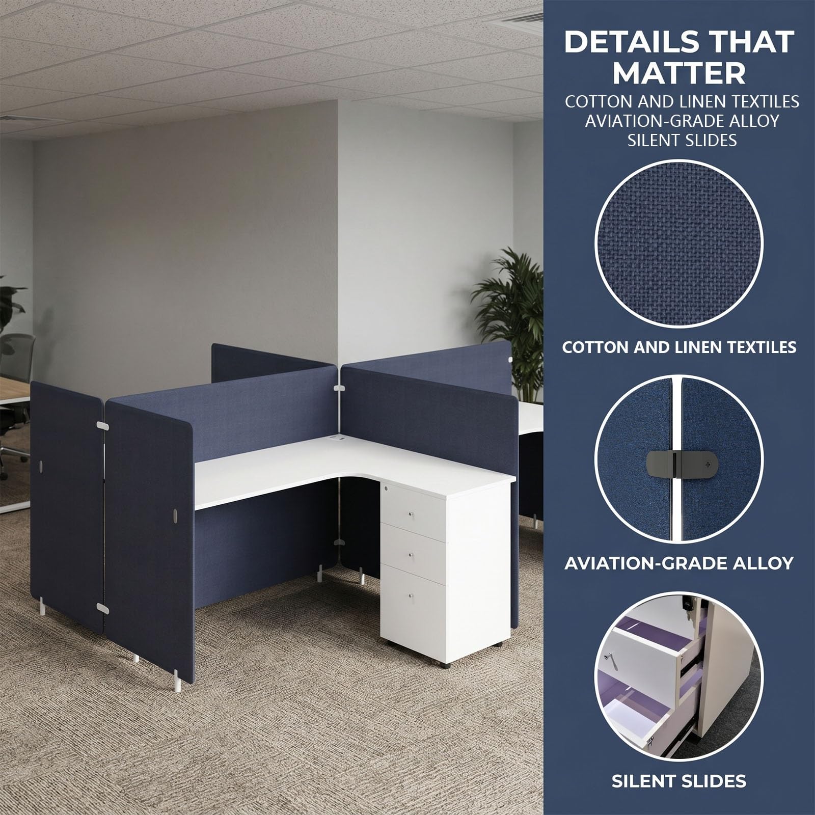 Office Cubicle Workstation with Privacy Partitions & Storage Cabinet