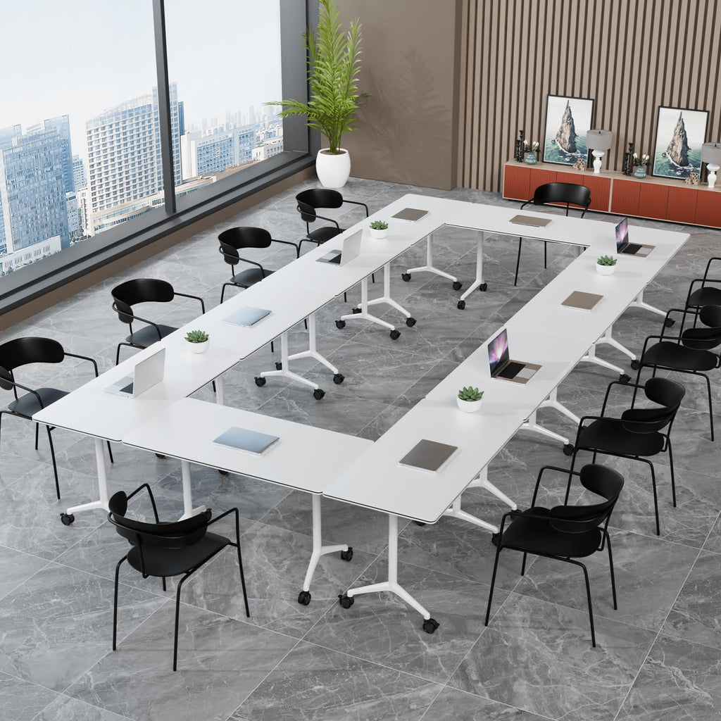 Flip-Top Folding Conference Table with Wheels