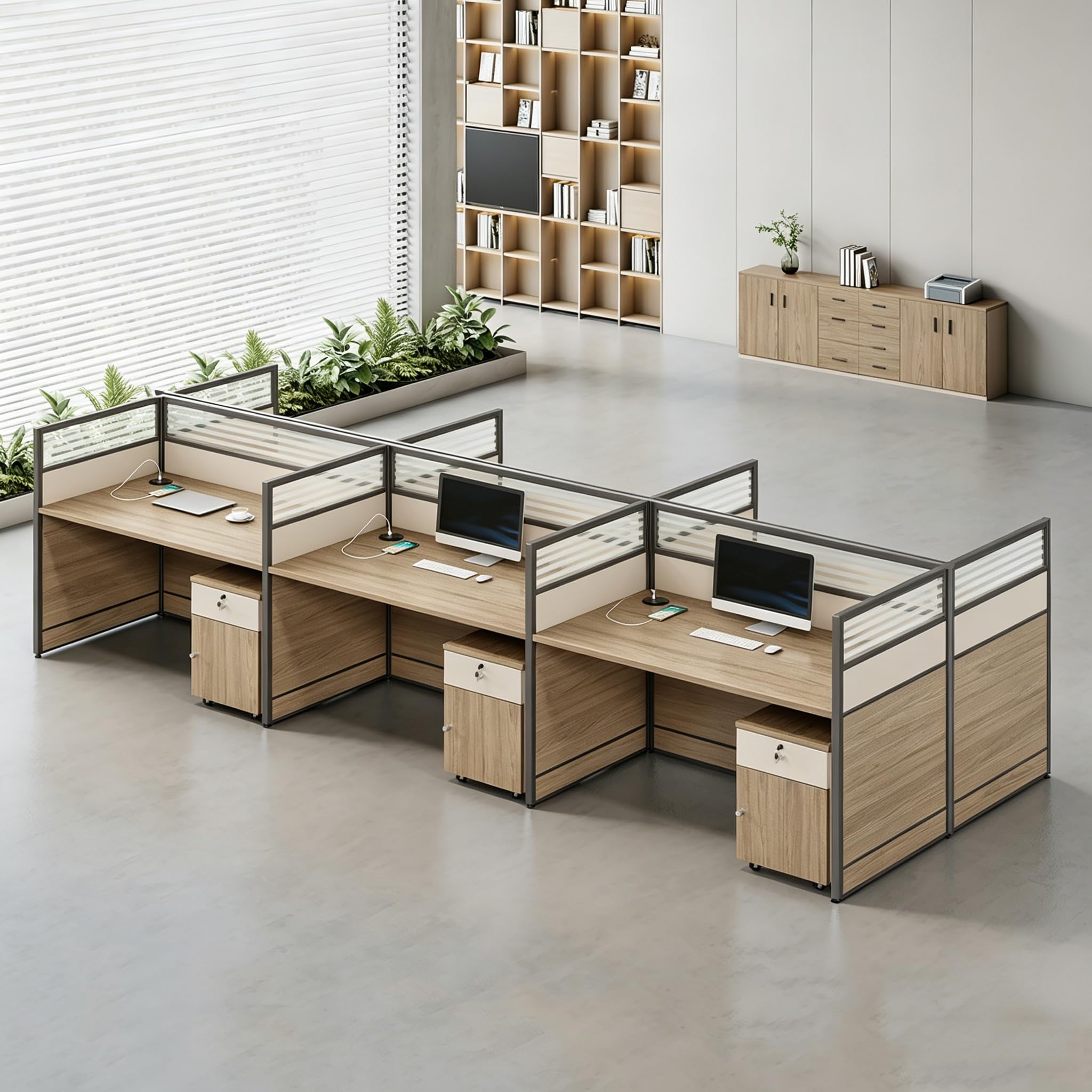 Modular Office Workstation Desk with Privacy Panels & Storage Cabinet