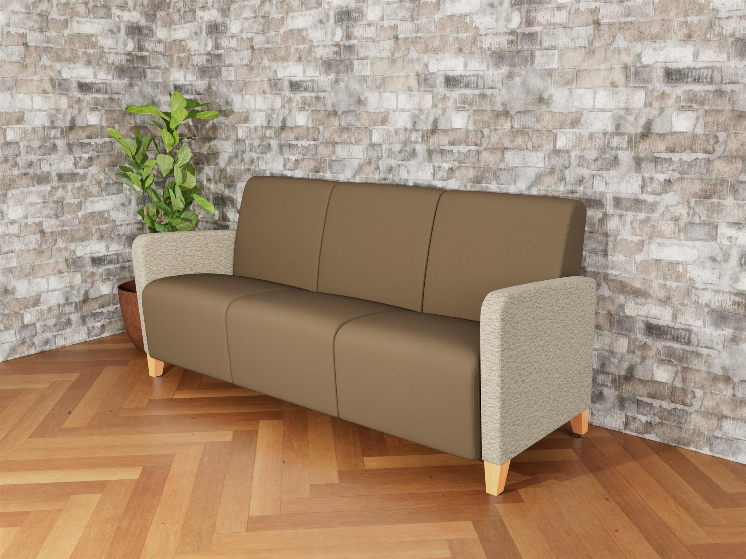 Lesro Ravenna Lounge Reception 3 Seat Tandem Seating No Center Arms in Brown