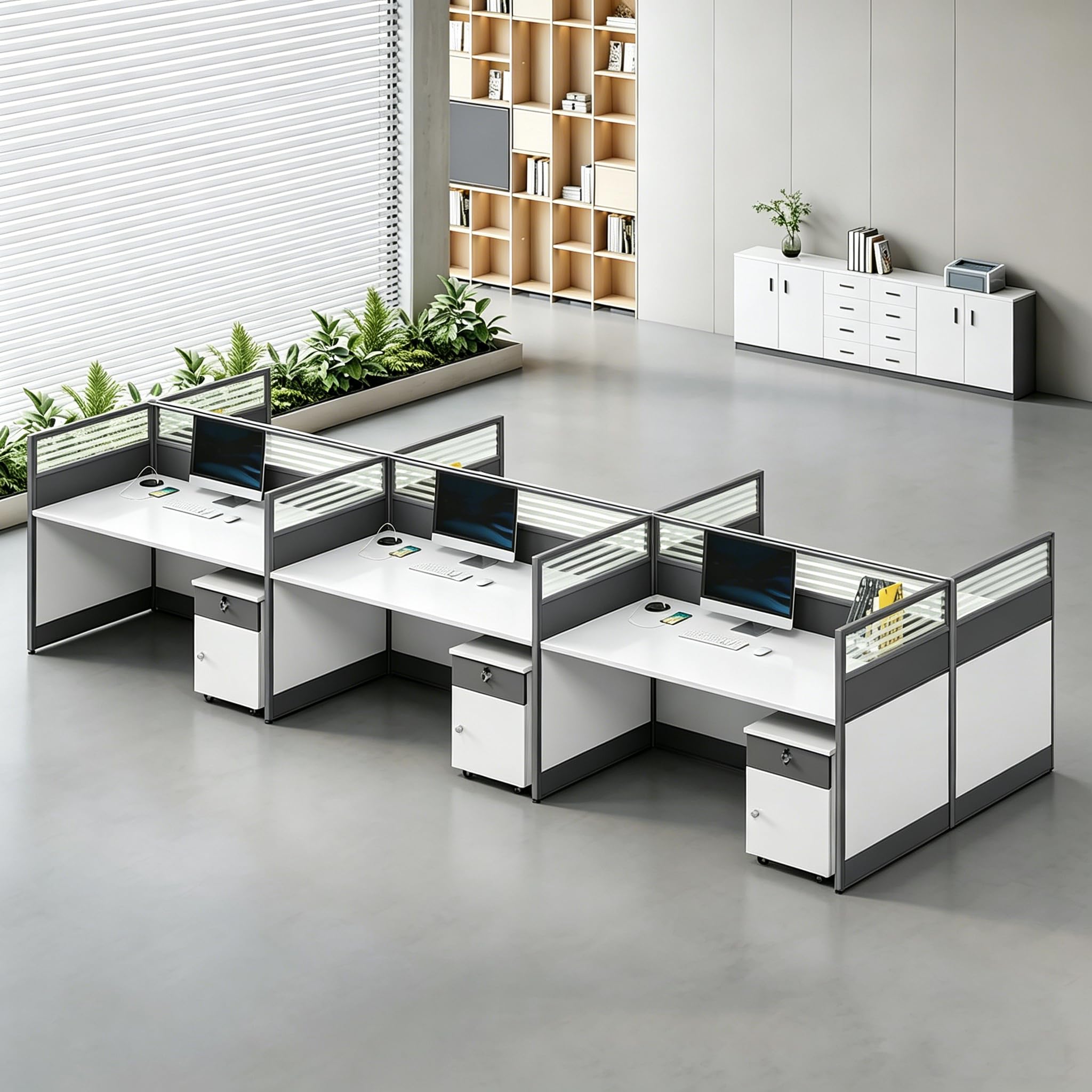 Modular Office Workstation Desk with Privacy Panels & Storage Cabinet